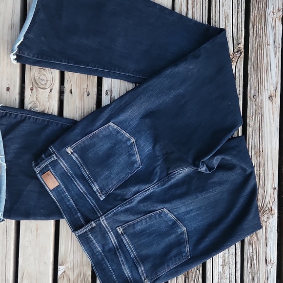 Judy Blue Size 15 32 Flare Dark Wash Jeans Western Boots Raw Hem JB82343DK Denim - Picture 8 of 11